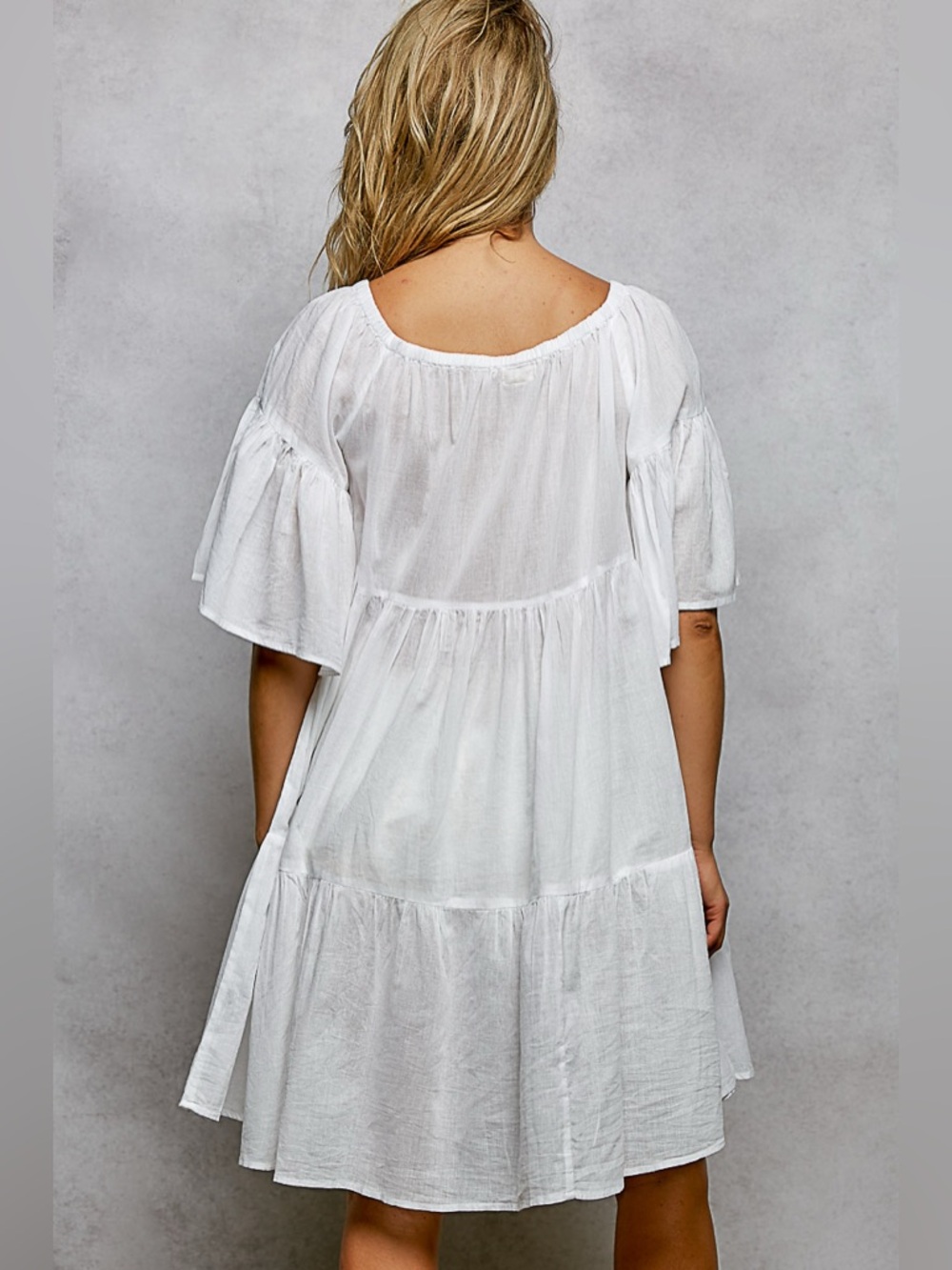 POL Tied Tassel Embroidery Half Flared Sleeve Mini Dress - Picture 4 of 6